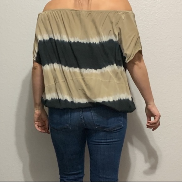 Joie Black and Tan Tie Dye Off Shoulder Blouse - Picture 3 of 7